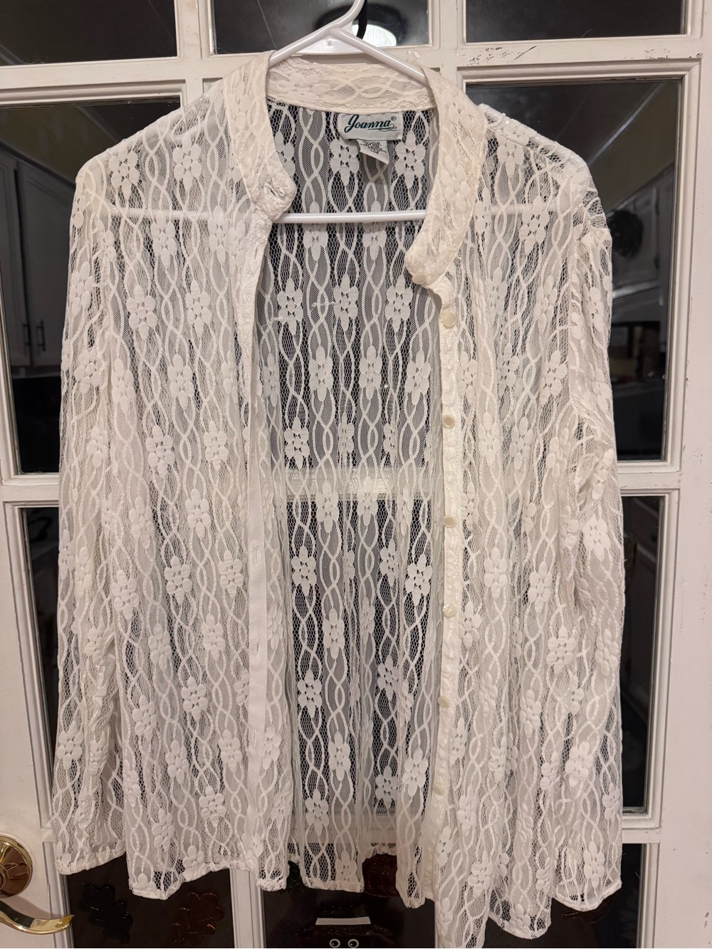 Joanna Ivory Sheer Floral Lace Button-Up Blouse